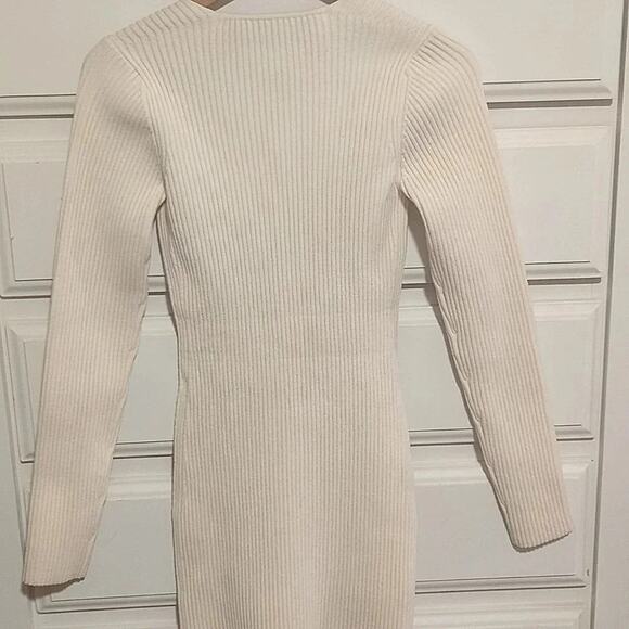 Cream Knit Plunge Mija Merino Wool Blend Rib Mini Dress Gauge81 Medium - Picture 5 of 11